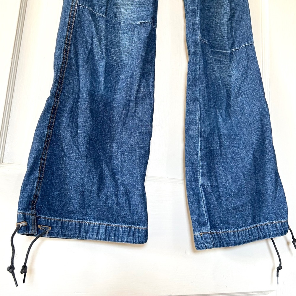 Vintage Y2K L.E.I. Low Rise Baggy Flared Cargo Jeans Blue Denim 3 Utility Grunge - Picture 2 of 10